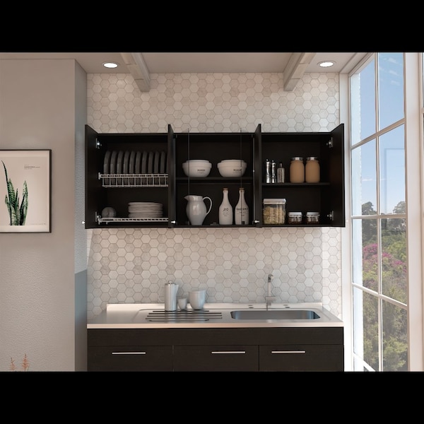 Tuhome Superior 150 Wall Cabinet With Glass, Four Interior Shelves, Two Double Door, Black GLW5609 - main